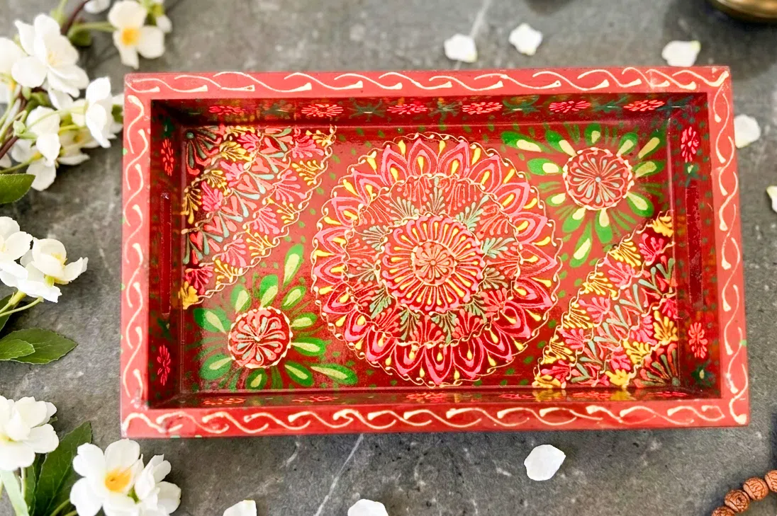 Hand Painted Boondi Truck Art Tray - Small, Brown