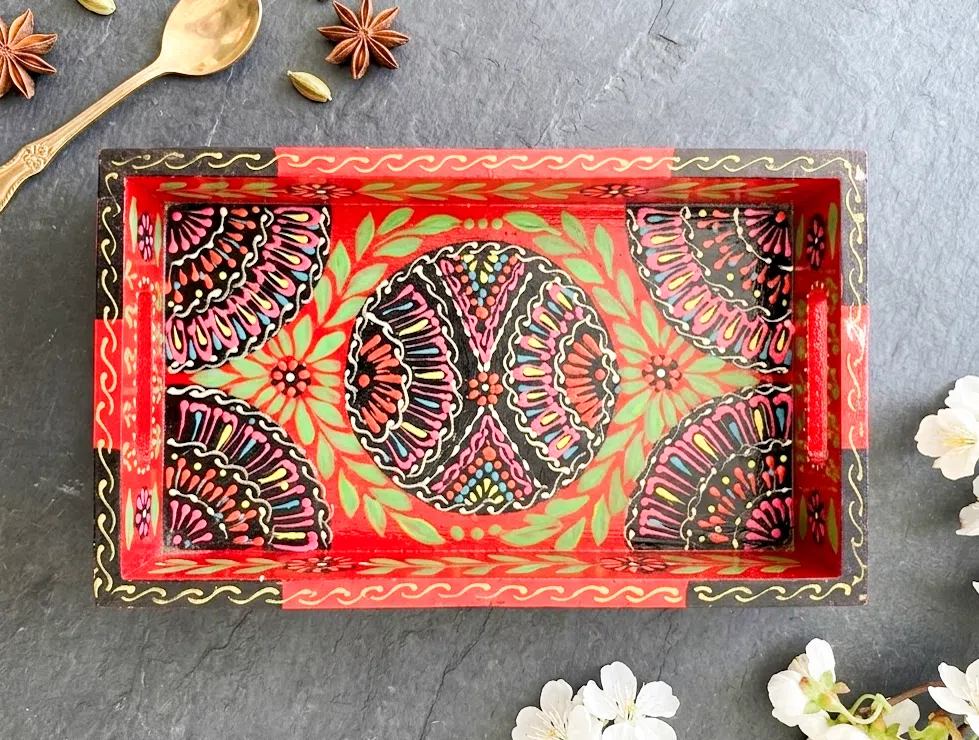 Hand Painted Boondi Truck Art Tray - Small, Red